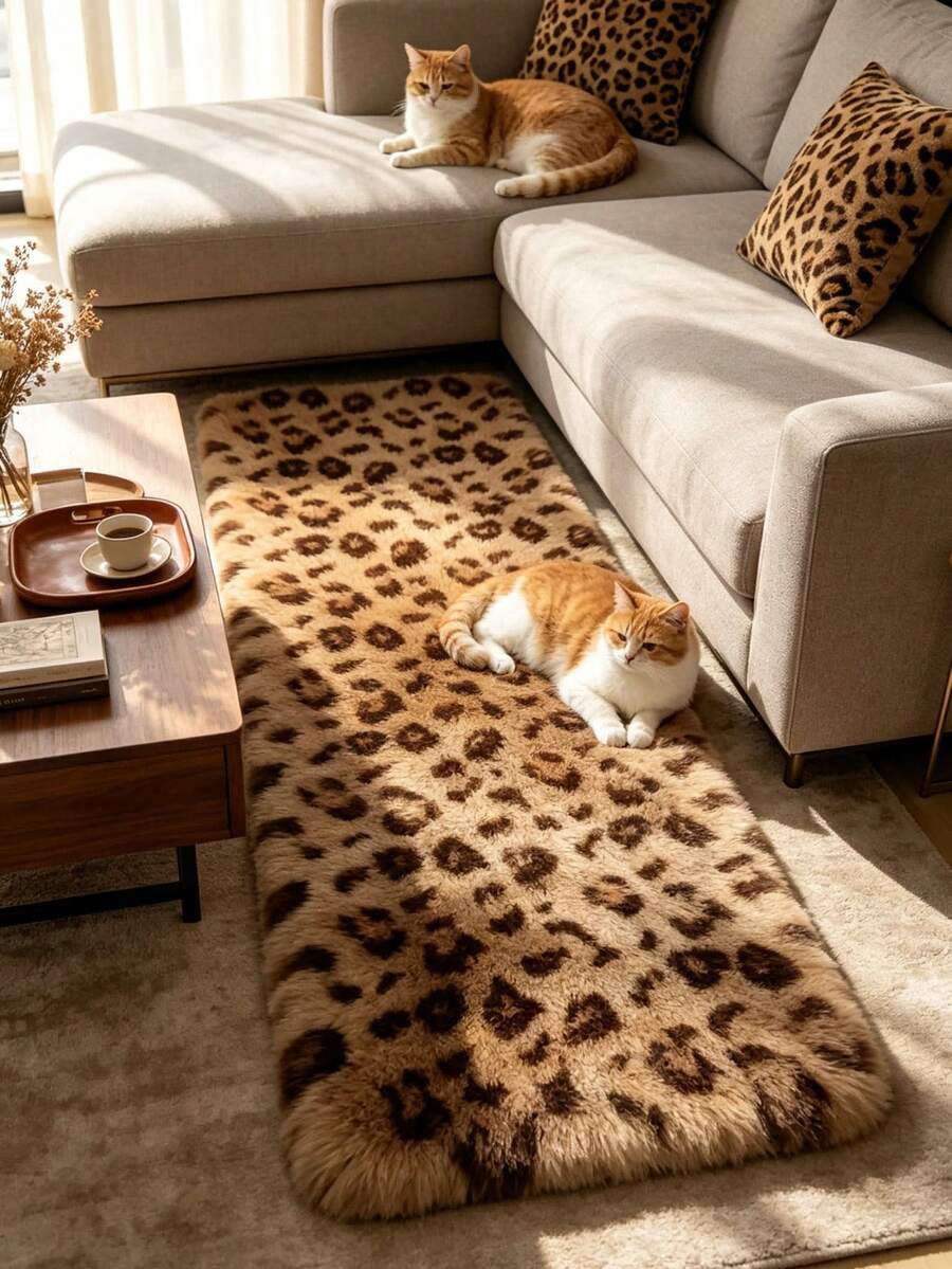1 buah Karpet Motif Leopard Cokelat, Karpet Dekoratif, Dekorasi Kamar Tidur Musim Gugur/Musim Dingin, Karpet Tebal, Dekorasi Rumah, Karpet Ruang Tamu, Karpet Ruang Tamu Kecil, Karpet Kamar Tidur, Dekorasi Rumah Ruang Tamu - MultiWarna - View 1