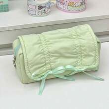 1pc Ruched Bow Pencil Case, Large Capacity Pencil Box, Quilted Ruched Design, Ribbon Bow Decor, Stationery Storage Bag, Makeup Bag, Suitable For Student Stationery Storage, Makeup Storage, Learning, Back To School Season Essential, Suitable For Back To School/Back To School Season, Birthday Gift, Halloween Gift, Thanksgiving Gift, Christmas Gift, New Year Multi-Festival Gift - Butterfly Ribbon - View 7
