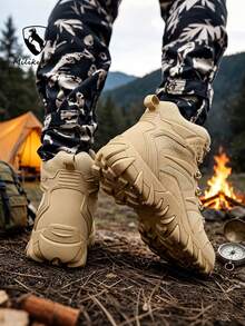 Men's Breathable Durable Side Zipper Lace-Up Round Toe High-Top Thick Sole Tactical Boots, Outdoor Hiking Desert Climbing Tactical Outdoor Spring Summer Suitable For Outdoor Hiking. - Sand Color - View 4