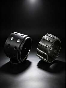 2pcs Punk Style Fashion Bracelets, Suitable For Men's Sports And Fashion Wear, Exquisite Bracelet Gift For Men - Black - View 6