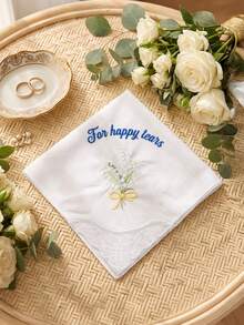 1pc Custom Text Wedding Handkerchief, Personalized Happy Tears Bridal Hankie, Custom Flower Gift For Bride, Mother Of The Bride Groom Keepsake - Multicolor - View 25