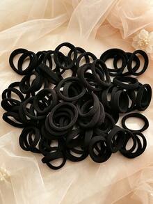 50/100/150/200 Pcs Girls Classic Black Hair Ties, Basic Elastic Seamless Hair Rope Ponytial Holders Hair Accessory For Daily Use - Black - View 5