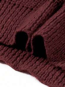 Lightweight Casual Textured Knit Sweater, Minimalist Design, Loose Fit Crew Neck Pullover For Unisex, Suitable For Autumn/Winter - Brown - View 7