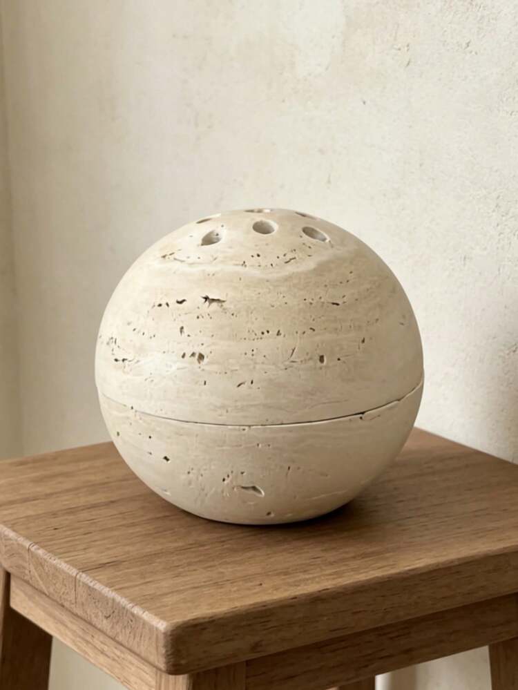 1pc Round Hole Spring Stone Incense Burner, Geometric Rock Incense Holder Ornament, Wabi-Sabi Style, Suitable For Home Living Room Or Study Desk - 1PC - View 9