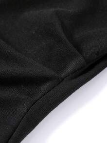 Design-Focused Ruched Waist Letter Print Asymmetric Neckline Knit T-Shirt, Unique Elegant Casual Travel Vacation - Black - View 5