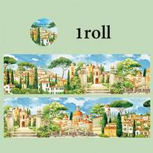 1 Roll Street Scene Theme Washi Tape, Stroll Along The Long Street Series Planner Base Tape, Vibrant Colors And Exquisite Illustrations, Multi-Functional Scrapbook Sticker Decoration Art Journal, Card Making, Handmade Art DIY Sticker, Holiday Gift - Adhesive Tape - View 8