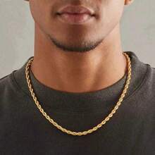 1pc Gold-Plated Twisted Rope Chain Necklace, Unisex, Minimalist Design Fashion Accessory - Multicolor - View 3