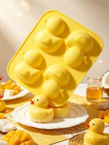 4-Cavity Big Yellow Duck & Little Yellow Duck Silicone Baking Mold, Cute Cartoon Duck Cake Chocolate Dessert Mold, Home DIY Baking Tool - Multicolor - View 3