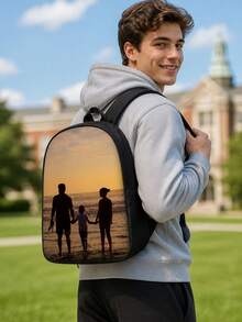 Custom Made Personalized Picture Design Backpack With 3 Pieces Set: Backpack, Shoulder Bag And Lunch Bag Lightweight School Bookbag Suitable For Travel - Multicolor - View 3