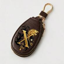Litchi Pattern Key Bag -Black Gold Letters A-Z Car Key Protection Cover,PU Key Storage Clip,Zipper Bag,Car Key Storage Device,Car Keychain,Unisex Gift - Multicolor - View 21
