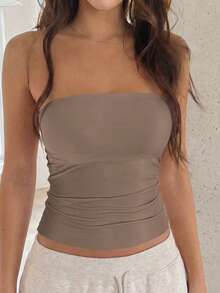 GLAMSKIN Women's Sexy Spaghetti Strap Top, All-Season Casual Double-Layer Slim Fit Basic Camisole, Back To School Street Style Beach Vacation Summer - Khaki - View 9