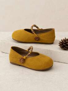 Vintage Suede Mary Jane Beaded Floral Decor Soft Sole Low Vamp Photo-Taking Travel Spring Autumn Children Casual Shoes - Ginger - View 3