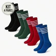 kit 4 Pares Meião de Futebol cores Sortidas Listrado Adulto - Multicolorido - Visão 1