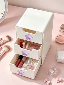 Multicolor Flower-Decorated Mini Desktop Drawer Storage Box, Multi-Layer Plastic Jewelry And Cosmetics Organizer, Multifunctional Storage Box, Suitable For Dressing Tables, Bedrooms, And Offices, Can Store Various Daily Items - Multicolor - View 5