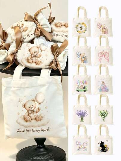 1/5/10/20pcs Reusable Mini Canvas Tote Bags With Handles, Shopping Bags, Mini Bags, Thank You Gifts, Storage Bags, Souvenir Gift Bags Set (8x8.6inch)