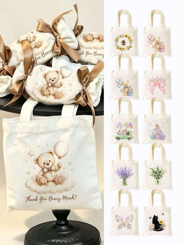 1/5/10/20pcs Reusable Mini Canvas Tote Bags With Handles, Shopping Bags, Mini Bags, Thank You Gifts, Storage Bags, Souvenir Gift Bags Set (8x8.6inch)