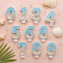 HIBIRTH 1pc Creative Ocean Theme Birthday Number Candle Cake Decoration 0-9 Indoor Cake Candle Starfish Beach Candle Birthday Party Baking Plug-In - View 6