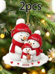 Custom Snowman Family Christmas Ornament, Personalized 2-5 Names Family Hanging Decor, Customized Snowman Christmas Tree Ornament 2026, Customizable Holiday Keepsake Gift For Mom Dad Family, Xmas Decorations - Style C - View 12