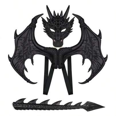 Latest Upgraded RP Dragon Costume Set, Halloween Decoration Dragon Wing Tail Mask Set, Suitable For Christmas, Halloween, Easter Gift - Dragon Warrior Full Costume, Halloween Theme Outfit, Party Dress, Includes Mask + Wings + Tail, 17 Color Options (Actual Product May Differ Slightly From Images)