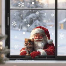 1pc 3D Santa Claus Window Sticker - Snowflake Decoration, Electrostatic Adsorption Double-Sided Visible, No Residue Christmas Glass Sticker, Removable Holiday Decoration, Christmas Store Window Sticker, Detachable Snowman Sticker, Removable Snowflake Dots - Multicolor - View 2