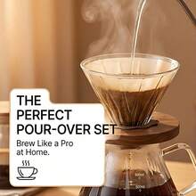 Set Teko Kopi Pour Over, Teko Kopi Kaca Borosilikat 13,5/20oz dengan Tutup, Termasuk Sendok Kopi dan 100 Kertas Filter, Gagang Kayu Walnut, Transparan, Cocok untuk Rumah, Kafe, dan Berkemah - MultiWarna - View 2