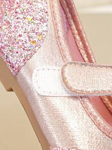 1 Pair Toddler Girls Pearl Decor Glitter Fabric Non‑Slip Round Toe Mary Jane Flat Princess Shoes For Party Daily Wear - Hot Pink - View 8