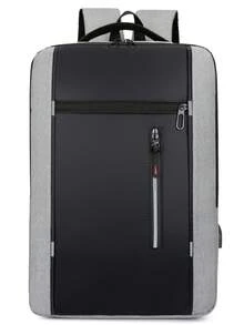 Water-Resistant Fashion Casual USB Port Men's Backpack - Grey - View 3