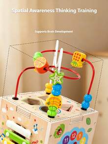 9-In-1 Wooden Multifunctional Activity Cube For Kids, 4-Sided Fun Bead Maze, Includes Fishing Game, Xylophone, Clock Recognition, Shape Matching, Colorful Design, Develops Fine Motor Skills, Enhances Number And Shape Recognition, Multi-Play Sensory Learning, Suitable For Toddlers, Parent-Child Interactive Tabletop Toy, Unisex, Birthday And Holiday Gift For Children - Multicolor - View 6
