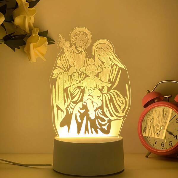 1pc Acrylic LED Night Light, Religious Theme - USB Powered, Warm White Light, Suitable For Bedroom - Button Control, Non-Changing Color Light, Perfect For Ramadan, Thanksgiving, Valentine's Day, Christmas And Graduation Events