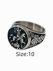 1pc St. George Dragon Slayer 316L Stainless Steel Ring, Vintage Celtic Knot Engraved Men's Ring, Non-Fading - St. George Dragon Slayer Men's Ring - View 15
