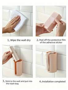 1pc Trash Bag Storage Box Plastic Bag Collector Wall-Mounted No-Drill Kitchen Convenient Pull-Out Design - Multicolor - View 9