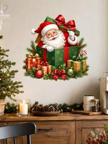 1pc Christmas Gift Box Wall Sticker, Santa Claus & Reindeer Surprise Gift Box Decoration Decal With Christmas Ornaments Holly Leaves Candy Cane And Holiday Present Design Self-Adhesive PVC Removable Waterproof Wall Sticker For Christmas Home Decor - Christmas Fun Wall Stickers - View 11
