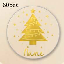 30-240pcs Custom Clear Christmas Name Stickers, Personalized Golden Holiday Gift Labels, Festive Christmas Tree Style, Customized Transparent Stickers, Gift Wrapping Decor, Customizable Name Seals, Christmas Party Favors, Christmas Gifts, Family - Multicolor - View 10