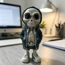 1pc Halloween Skeleton Sweatshirt Resin Figurine, Holiday Party, Office Desk Decor, Yard Decoration Holiday Gift - Multicolor - View 4