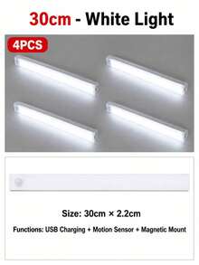 4 قطع شريط إضاءة LED دافئ USB 10/20/30/50 سم مع مستشعر حركة - شريط إضاءة LED بمستشعر حركة لاسلكي، إضاءة تحت الخزانة، مصباح ليلي مغناطيسي قابل للشحن قابل للالتصاق للممر وخزانة المطبخ والرف والخزانة وديكور المنزل - متعدد الألوان - مشاهدة 28
