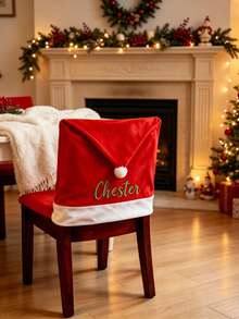 Customized Christmas Chair Covers, Customized Christmas Hat Chair Back Covers, Santa Hat Chair Covers, Personalized With Your Family Name, Suitable For Dining Room And Office Chairs - Multicolor - View 6
