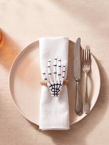 1-12pcs Halloween Black & White Skeleton Hand Napkin Rings, Ghost Hand Napkin Holders For Halloween Table Decor, Room Decoration, Home Decor - Multicolor - View 10