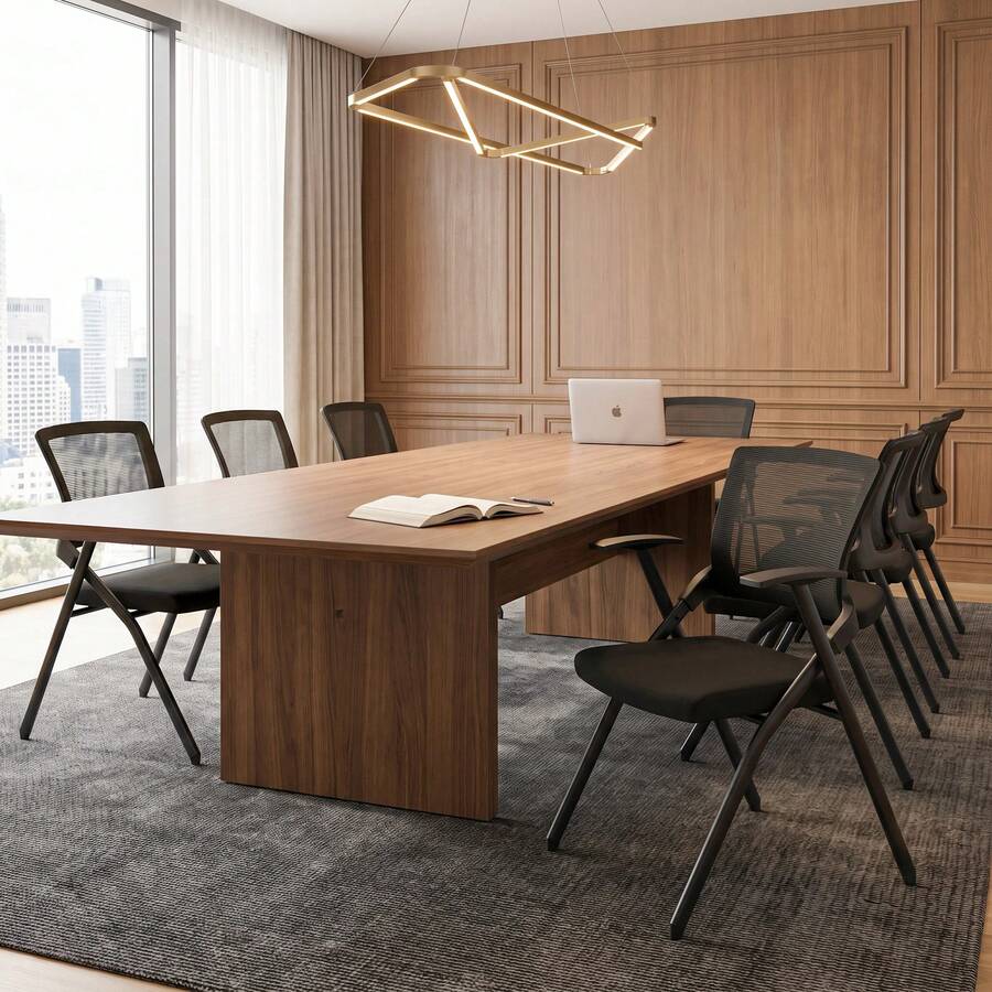 Folding Office Chair With Armrests, Mesh Conference Chair For Meeting Room - Black - No Tabletop - View 1