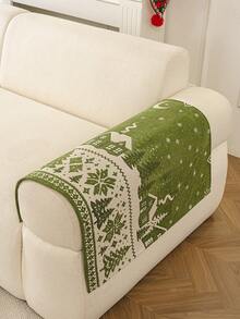1PC Green Christmas Decorative Chenille Sofa Cushion, Anti‑Slip All‑Season Sofa Protector Cover, Machine Washable For Living Room Bedroom Home Decoration - Green - View 5