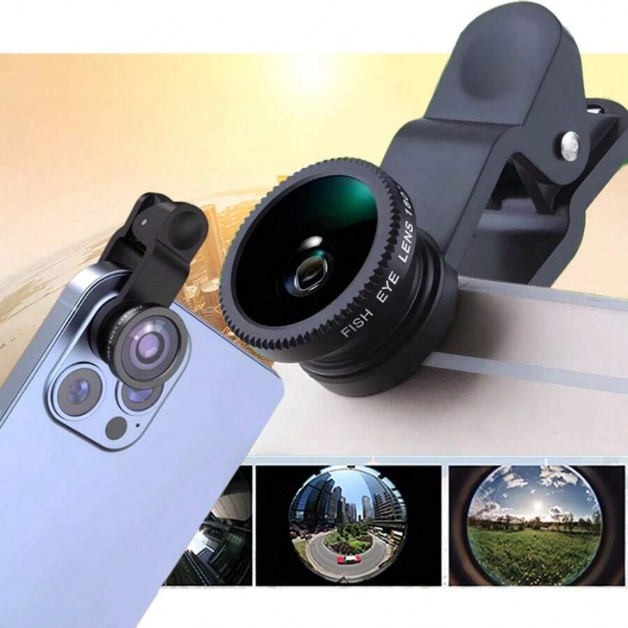 1pc Black Wide Angle Fisheye Phone Lens, 180 Degree Fisheye Effect, Combines Wide Angle Macro Magnification Selfie Function, Universal Clip-On Installation, Compatible With Most IOS And Android Models, Phone External Shooting Accessory