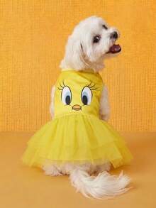 LOONEY TUNES X PETSIN 1pc Little Yellow Duck Print Pet Dress, Cute Minimalist, Soft Skin-Friendly, Breathable, Anti-Flea, Less Shedding, Indoor/Outdoor - Yellow - View 1