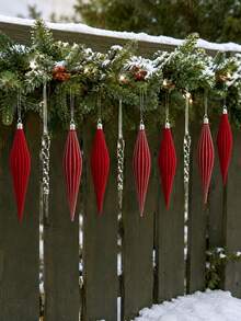 2/6/12pcs Red Icicle Christmas Hanging Ornaments, Velvet Texture Ribbed Finish With Silver Stripes, Suitable For Christmas Tree, Wreath, Garland, Fireplace And Party Decoration, Holiday Home Decor, Adult Seasonal Christmas Gift - Multicolor - View 8