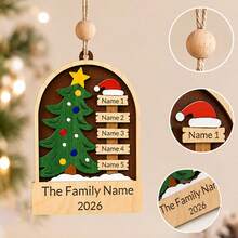 Custom Family Name Wooden Christmas Ornament, Personalized 2-5 Names Tree Decoration, Customized Xmas Keepsake Gift, Customizable Holiday Hanging Ornament For Family Parents Grandparents - Style B - View 4