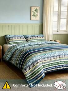 Blissful 3pcs=1pc (With 4-Corner Straps, With Zipper, Without Inner Core) + 2pcs (Matching Pattern Pocket Pillows, Without Inner Core) 100% Polyester Fiber Home Bedding Set, Bohemian Style Pattern, Skin-Friendly And Soft Fabric, Removable And Machine Washable, Full Size, Suitable For Multiple Occasions: Bedroom, Guest Room, Dorm, Travel - Multicolor - View 12