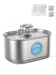 3.2L Large Capacity Stainless Steel Pet Water Fountain, Flower Spout, Transparent Visible Window Design, Easy To Disassemble And Clean, Ultra-Quiet Circulating Automatic Water Dispenser, Suitable For Small And Medium Cats And Dogs - 3.2L - View 13