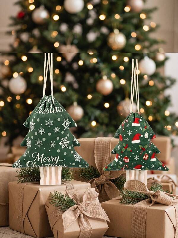 Christmas Tree Shape Printed Pouch, Christmas Pendant, Window Party Atmosphere Decoration, Christmas Ornaments, Christmas Decorations For Home, Halloween Decor, Room Decor, Home Decor, Garden Decor Outdoor, Yard Decor Outdoor, Holiday Essentials