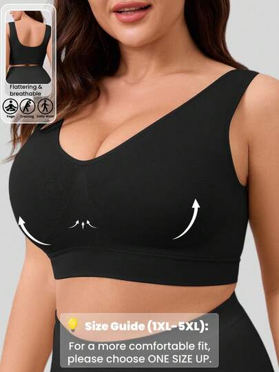 1 buc. sutien yoga pentru somn, fără cusături, wireless, cu lift și susținere, reglabil, confortabil, mărimi mari, pentru femei, negru, primăvară-toamnă