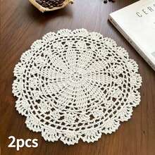 1/2/4pcs Japanese Style Woven Mesh Coasters, Food Plate Heat Insulation Decorative Background Mats - Beige - View 5