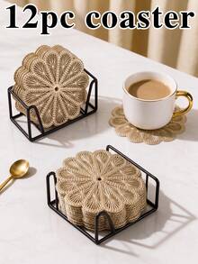 12pcs Gold Hollow PVC Drink Coasters, Washable Table Decor, Non-Slip Table Mat, Breathable And Heat Dissipating, Lightweight And Easy To Store, Suitable For Restaurant, Cafe, Homestay, Afternoon Tea, Holiday, Party, Gathering, Birthday, Wedding, Dinner - Multicolor - View 17