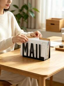 Modern Aesthetic Black Metal Hollow Mail Letter Rack, Desktop Mail Sorting File Storage Organizer, Office Envelope Document Storage Minimalist Decor - Multicolor - View 3